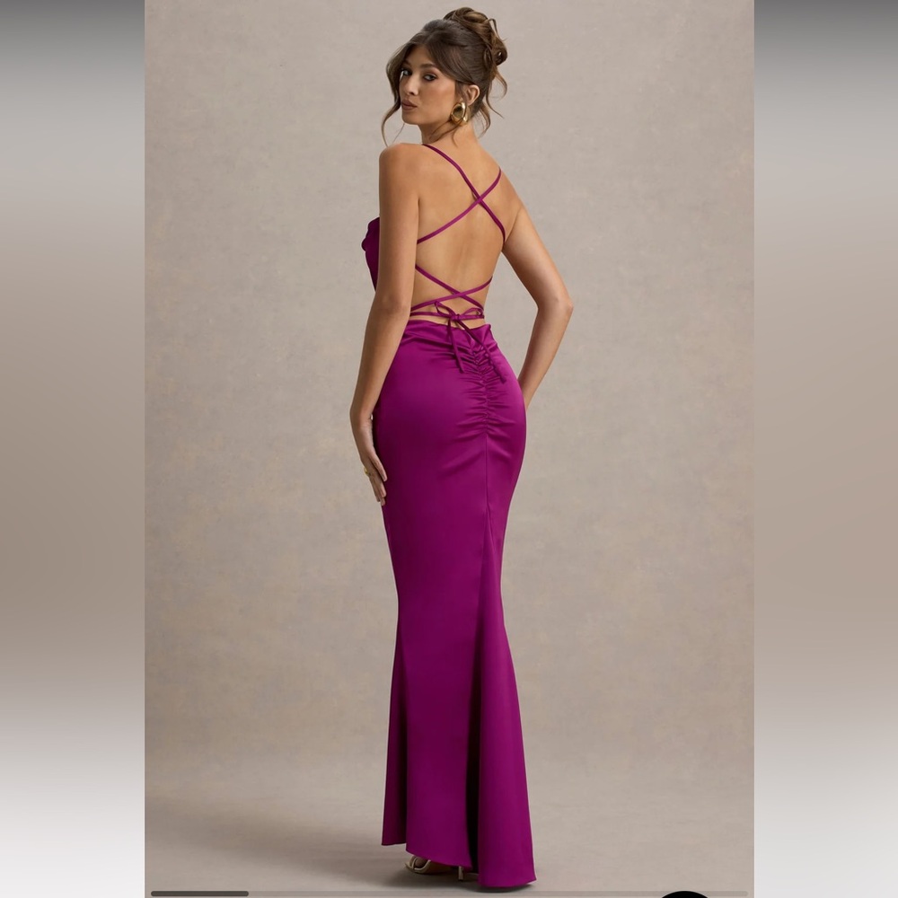 Club L London Gia Satin Backless Magenta Dress 6 NEW $165